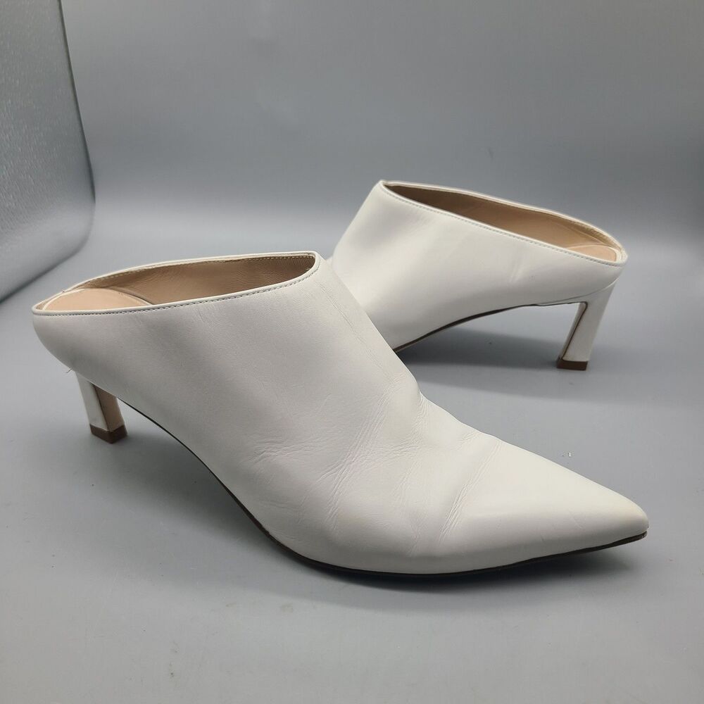Stuart Weitzman White Pointed Leather Mule Heels